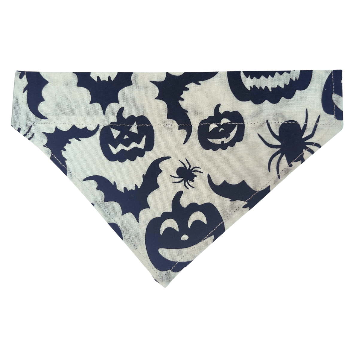 Handmade light cotton Halloween over-the-collar bandana for cats and dogs with dark pumpkins, bats, spiders and ghost silhouettes
