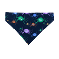 Handmade cotton Halloween over-the-collar bandana with colourful cute spiders for cats and dogs.
