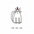 Hayley Trampenau Ho Ho Ho cat Christmas card with grumpy white cat wearing a red Santa hat