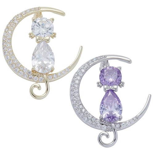 Brooches & Lapel Pins Equilibrium Cat on the Moon Brooch - Silver or Gold Plated