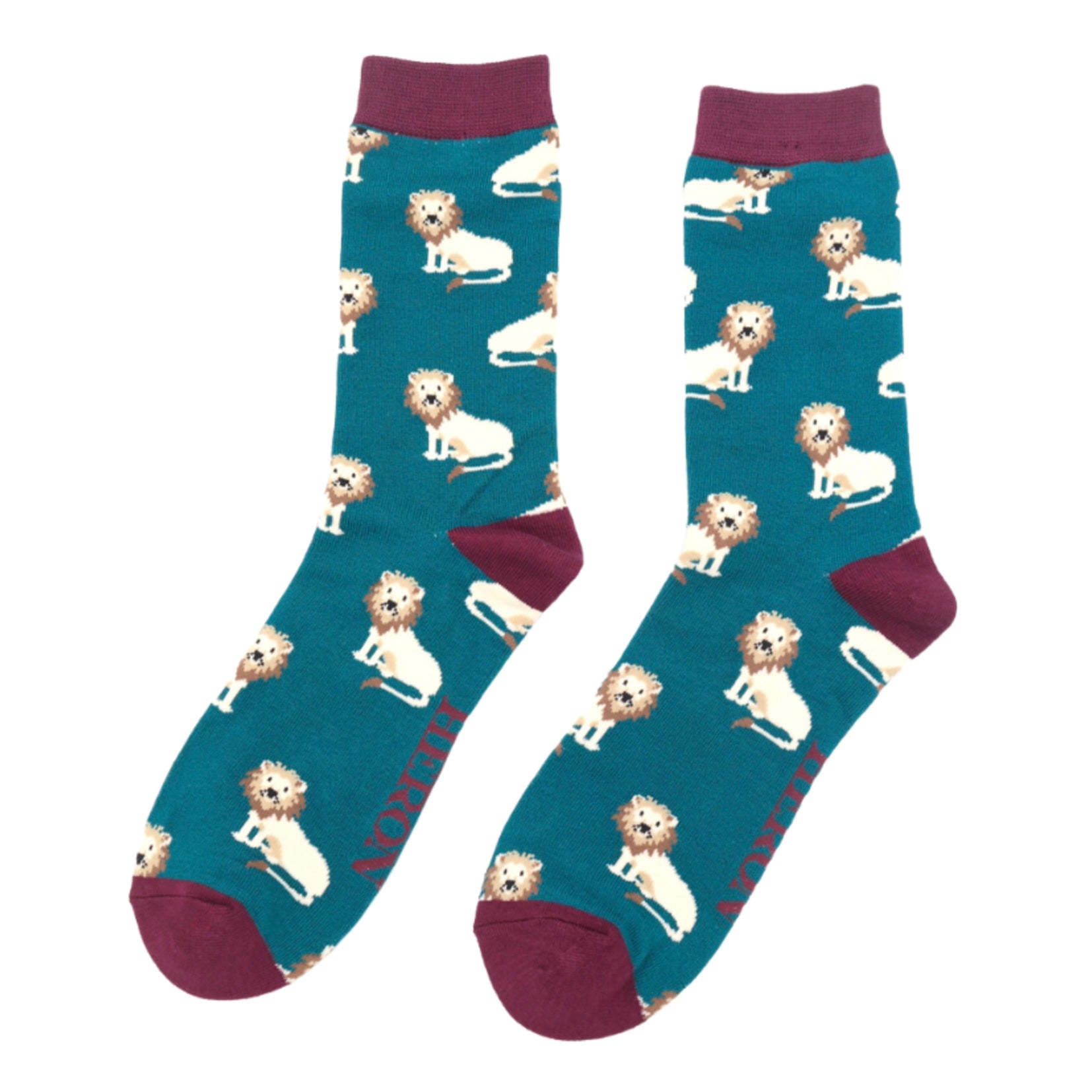Mr Heron Men's Bamboo Cat Socks 'Lions' Teal