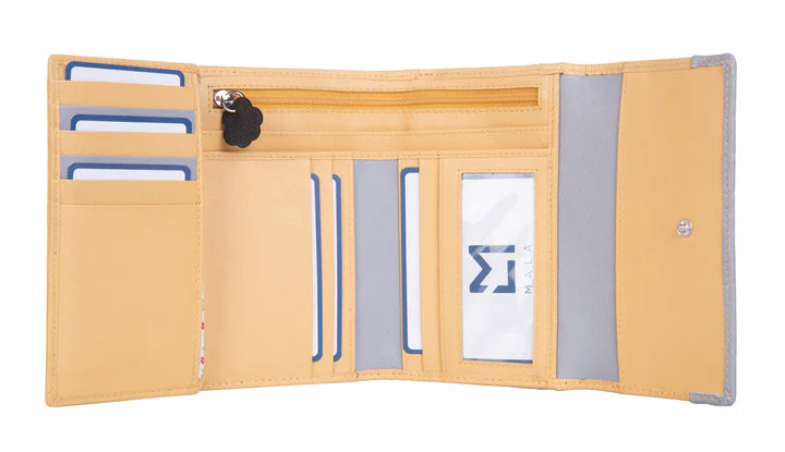 Mala Leather Cat & Mouse Tri-Fold Purse RFID Yellow