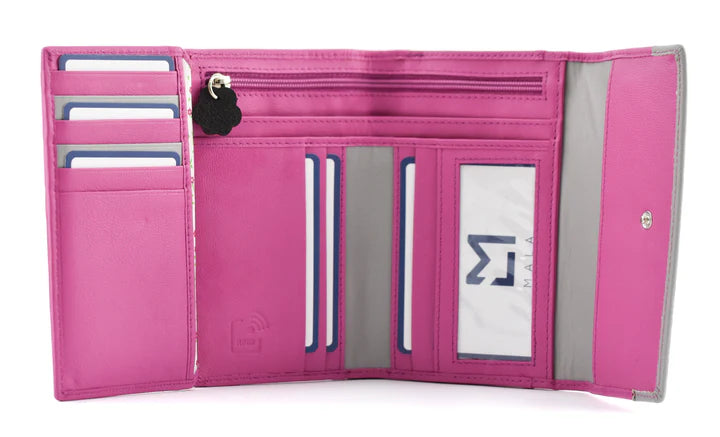 Mala Leather Cat & Mouse Tri-Fold Purse RFID Pink