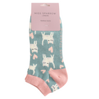 Miss Sparrow Ladies Bamboo Trainer Socks 'Sleepy Cats’ Duck Egg