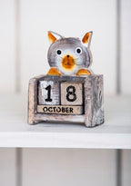 Fair Trade Handmade Wooden Cat Perpetual Calendar