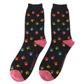Mr Sparrow Men's Bamboo Cat Socks ‘Multi Paw Prints’ Black
