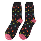 Mr Sparrow Men's Bamboo Cat Socks ‘Multi Paw Prints’ Black