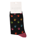 Mr Sparrow Men's Bamboo Cat Socks ‘Multi Paw Prints’ Black