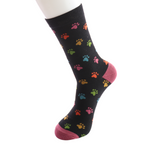 Mr Sparrow Men's Bamboo Cat Socks ‘Multi Paw Prints’ Black