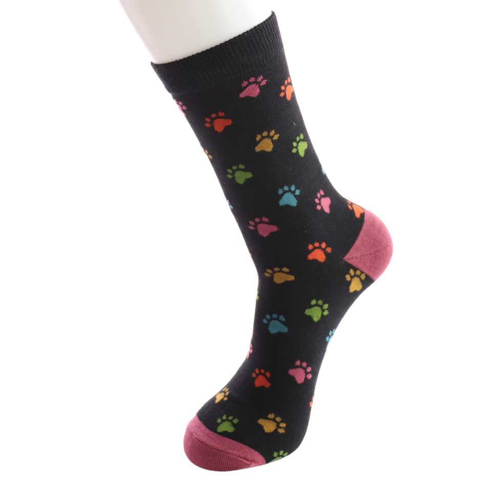 Mr Sparrow Men's Bamboo Cat Socks ‘Multi Paw Prints’ Black