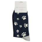 Mr Sparrow Men's Bamboo Cat Socks ‘Paw Print’ Navy