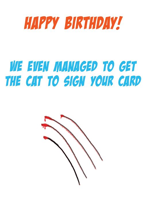 Cat Scratches Humorous Birthday Card