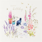 Cat in the Garden Birthday Card with Gold Foiling