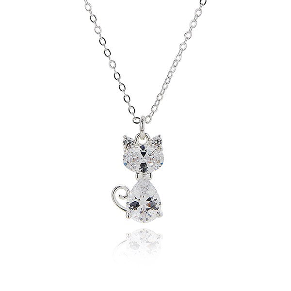 Equilibrium Silver Plated Sparkly Cat Necklace Pendant
