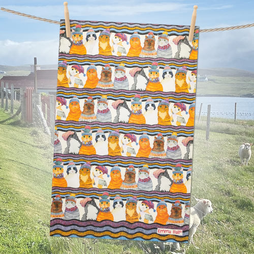 Kitchen Towels Emma Ball Cats in Hats Large Cotton Tea Towel