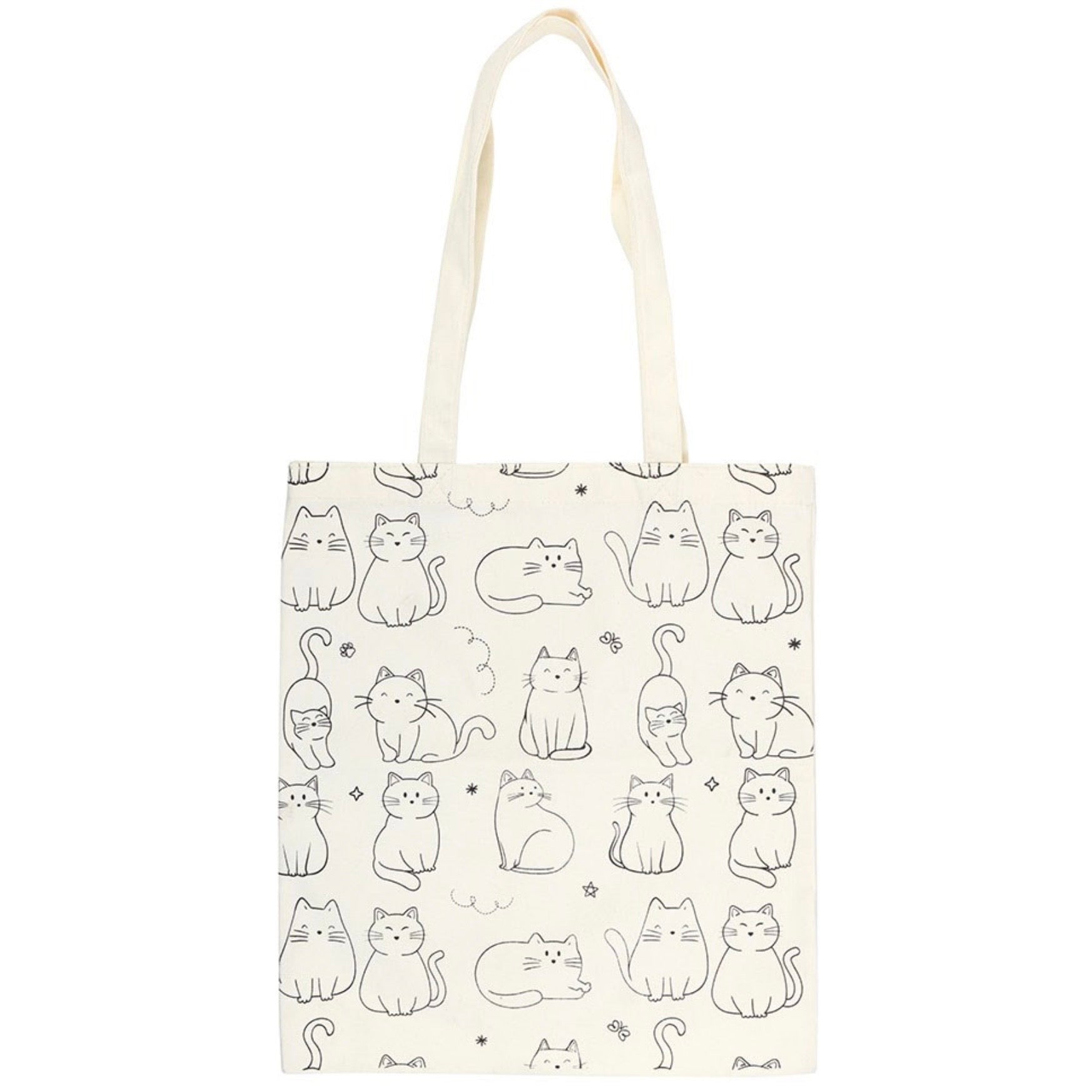 White Cat Print PolyCotton Tote Shopping Bag