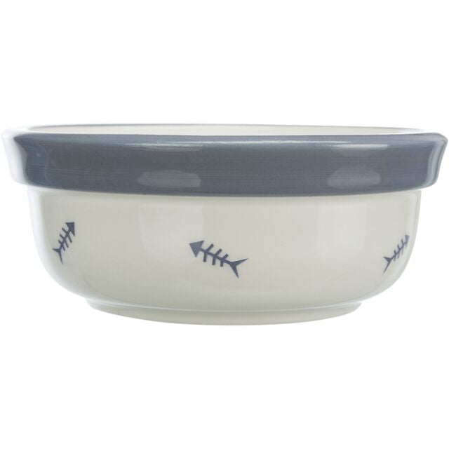 Trixie Elevated Double Cat Food Water Ceramic Bowls Blue Fish Design