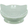 Light green ceramic bowl shaped like a cat's face on a white background
