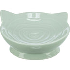 Light green ceramic bowl shaped like a cat's face on a white background
