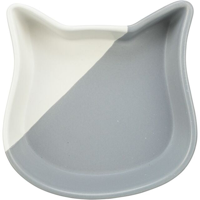 Trixie Grey & White Cat Head Shaped Food Water Bowl