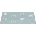 Light blue mat with white cat illustrations on a white background