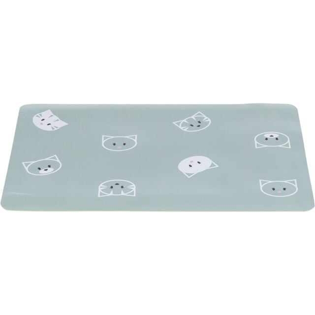 Light blue mat with white cat illustrations on a white background
