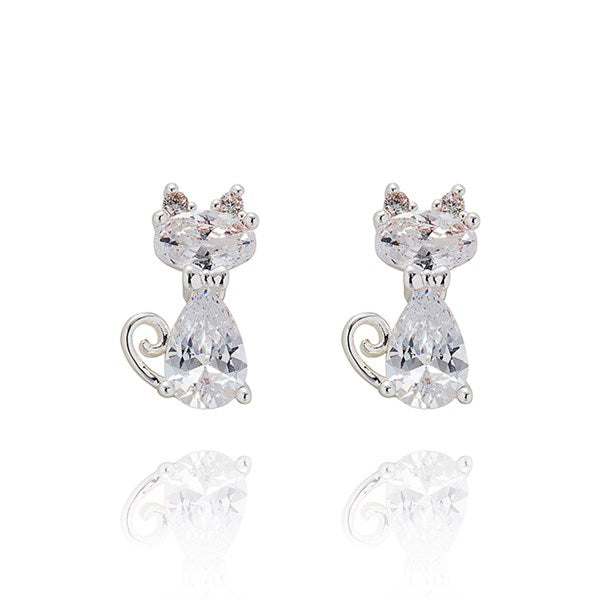Equilibrium Silver Plated Sparkly Cat Earrings