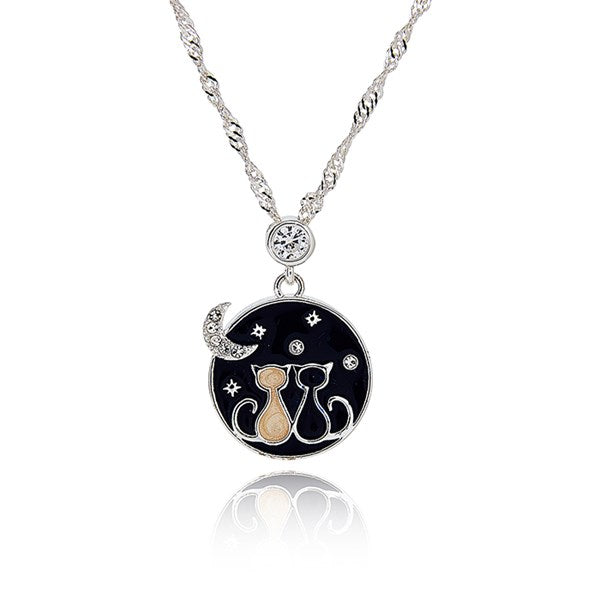 Equilibrium Stargazing Cats Silver Plated Necklace