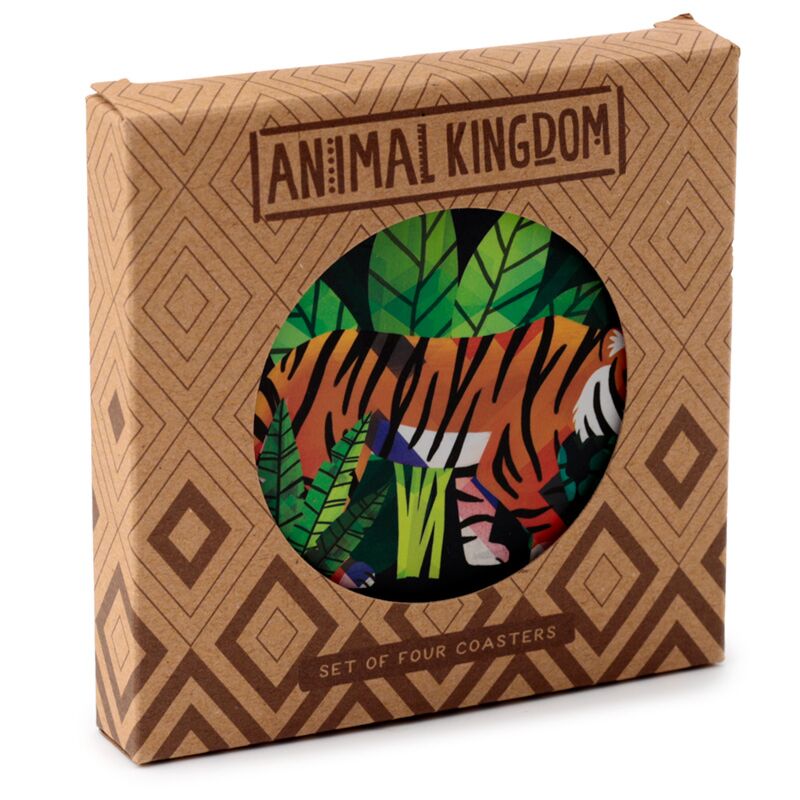 Animal Kingdom Set of 4 Round Cork Coasters Lion Tiger Sloth Zebra