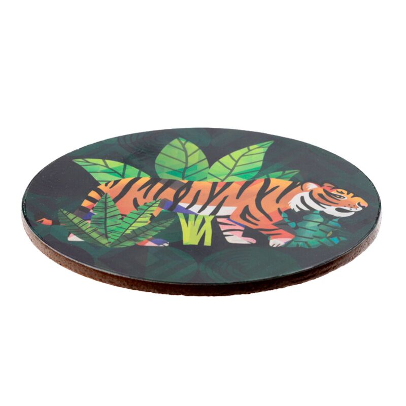 Animal Kingdom Set of 4 Round Cork Coasters Lion Tiger Sloth Zebra