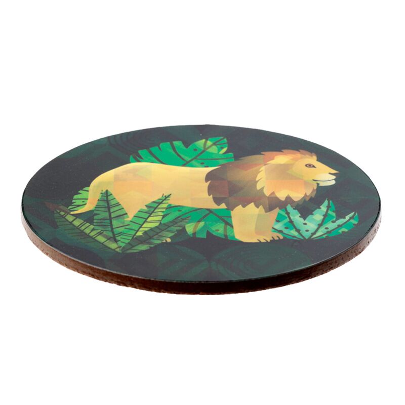 Animal Kingdom Set of 4 Round Cork Coasters Lion Tiger Sloth Zebra