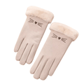 Ladies beige faux suede cat gloves with embroidered whiskers, heart-shaped nose, soft faux fur cuffs and touchscreen compatible fingers