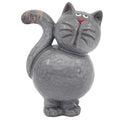 Large Leonardo Collection Farmyard Fun grey glazed ceramic cat figurine with round tummy, pink nose, smiling expression, painted whiskers and upright curled tail.