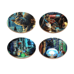 Lisa Parker Magic Cats Set of 4 mystical cat coasters shown individually