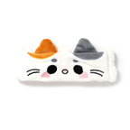 Lola cat beauty headband with cute embroidered face, pink cheeks and mismatched ginger and grey plush ears