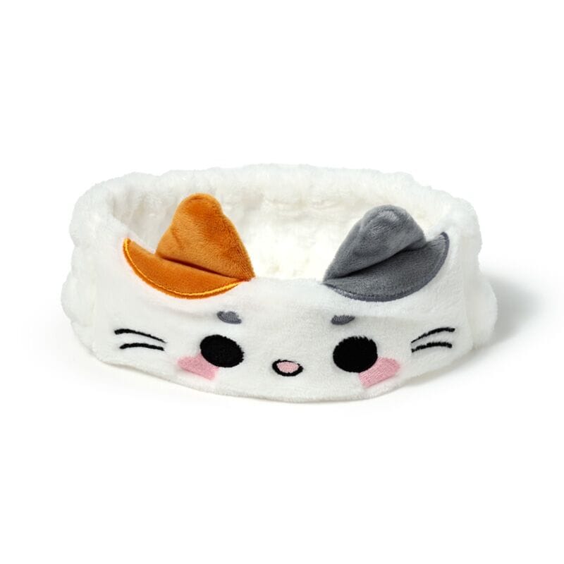 Lola plush cat skincare headband viewed from above showing soft fluffy interior with ginger and grey cat ears
