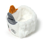 Soft plush cat beauty headband with stretchy fit, embroidered whiskers and grey and ginger ears for skincare and makeup