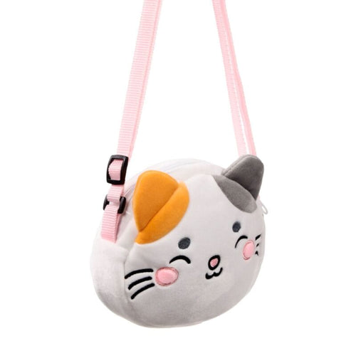 Adoramals Lola the Cat plush crossbody shoulder bag with adjustable pink strap