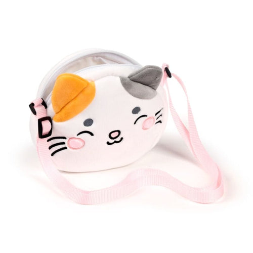 Adoramals Lola the Cat plush crossbody bag with zip compartment open