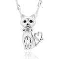 Equilibrium silver plated Loving Cat necklace with sparkling bow and heart-shaped tail