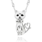 Equilibrium silver plated Loving Cat necklace with sparkling bow and heart-shaped tail