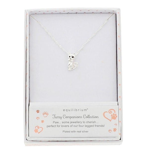 Equilibrium Loving Cat silver plated necklace presented in Furrry Companions gift box