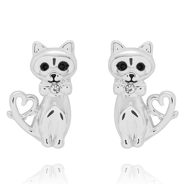 Equilibrium Loving Cat silver plated earrings with sparkling bows and heart-shaped tails