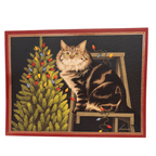 Lowell Herrero Buddy Mayote luxury cat Christmas card with tabby cat and Christmas tree