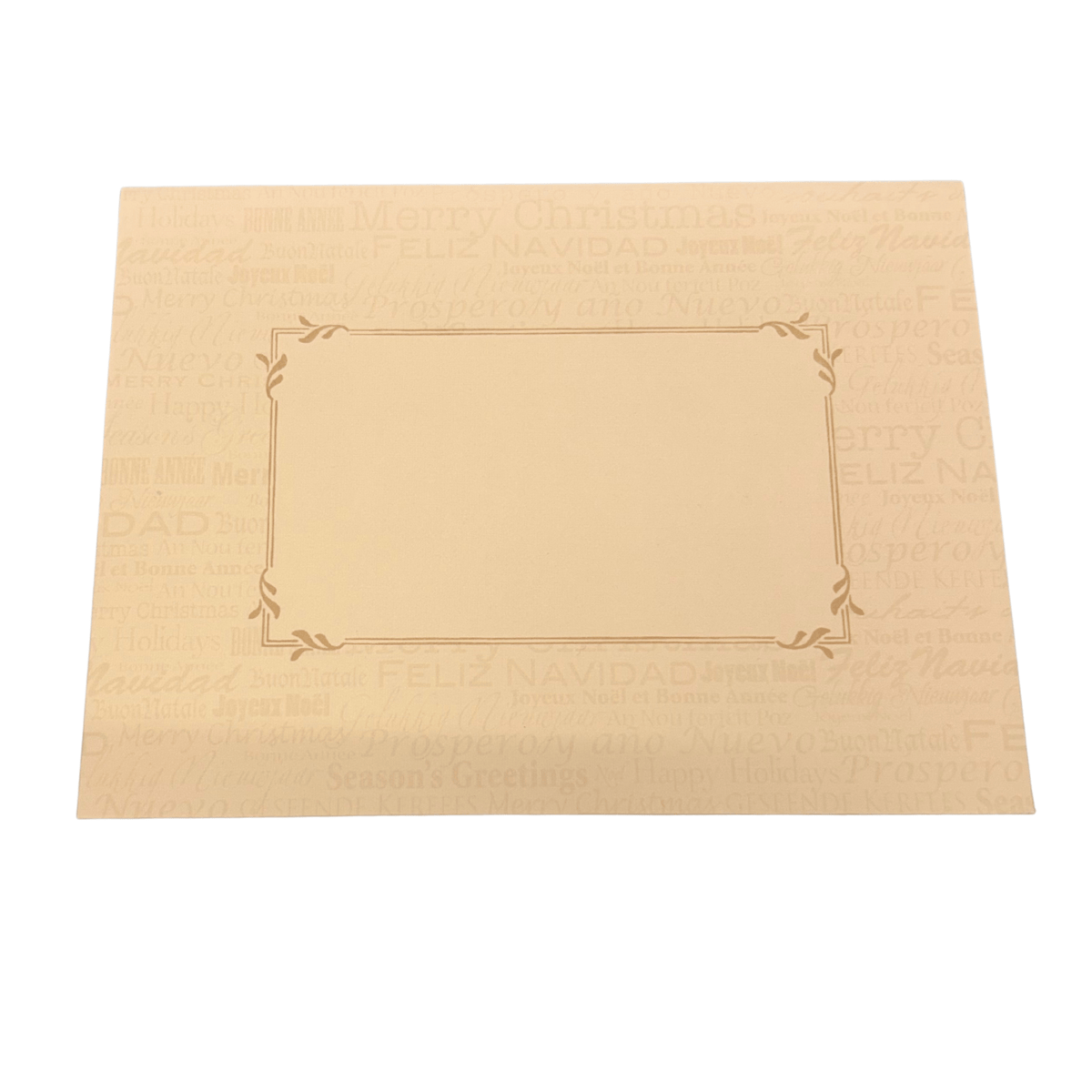 Luxury cream Buddy Mayote Christmas card envelope with festive greetings and decorative address panel