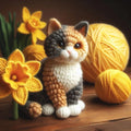 Luxury Calico Cat Greeting Card with Spring Daffodils