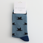 Mr Sparrow Men's Bamboo Cat Socks ‘Peeking Cats' Denim