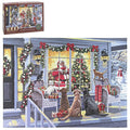 Macneil 1000 piece wooden Christmas jigsaw with two cats and four dogs watching Father Christmas beside a decorated tree