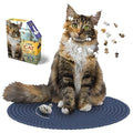 Madd Capp Tabby Cat 550 piece shaped jigsaw puzzle featuring a fluffy tabby cat with green eyes and toy mouse