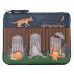 Mala Leather Alley Cats leather coin and card purse with RFID protection featuring playful cat appliqué street scene design